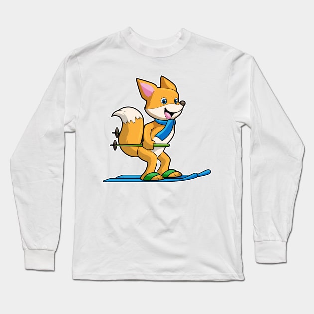 Fox as Skier with Ski & Ski poles Long Sleeve T-Shirt by Markus Schnabel